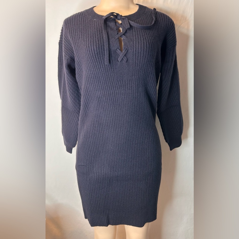 NWT Ann Taylor Navy Blue Knit Lace Up Sweater Dress Long Sleeve XS Petite